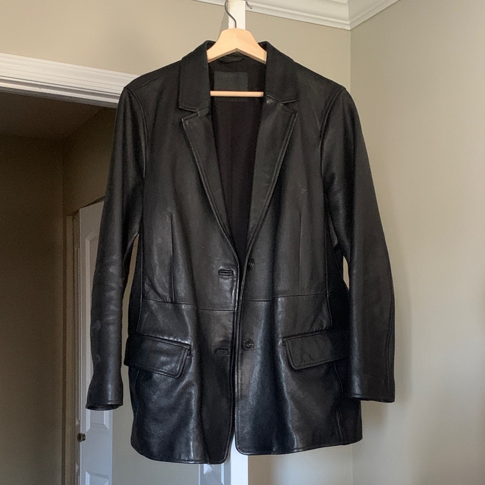 All Saints Black Leather Blazer